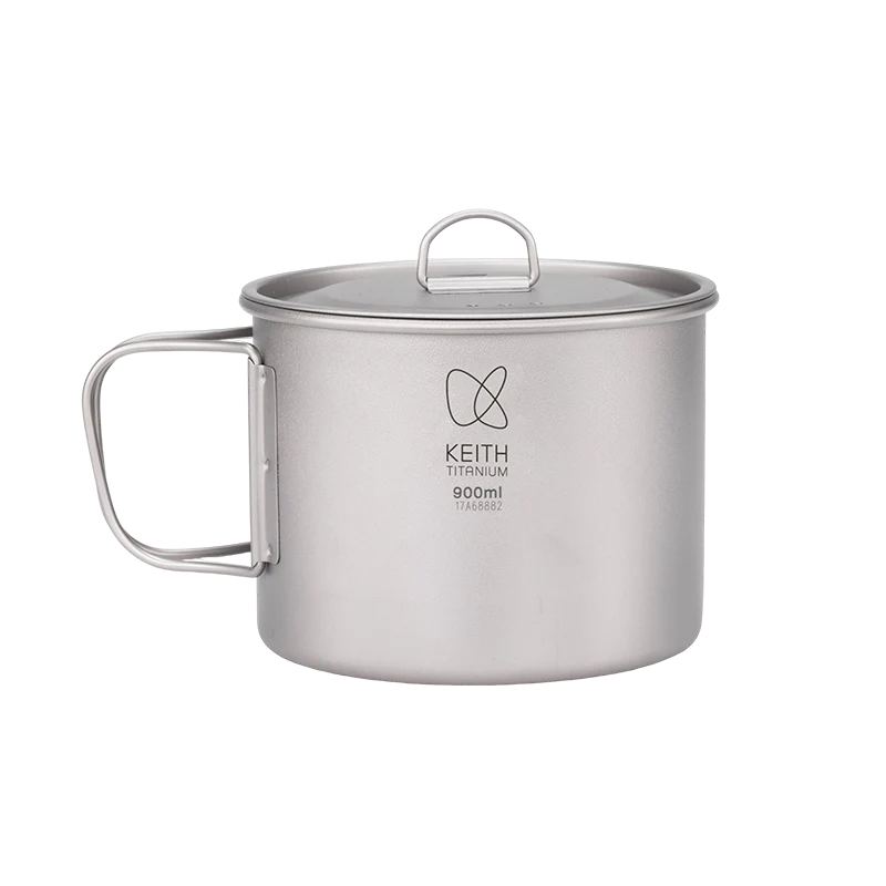 Single-Wall Titanium Mug with Folding Handle and Lid – 900ml