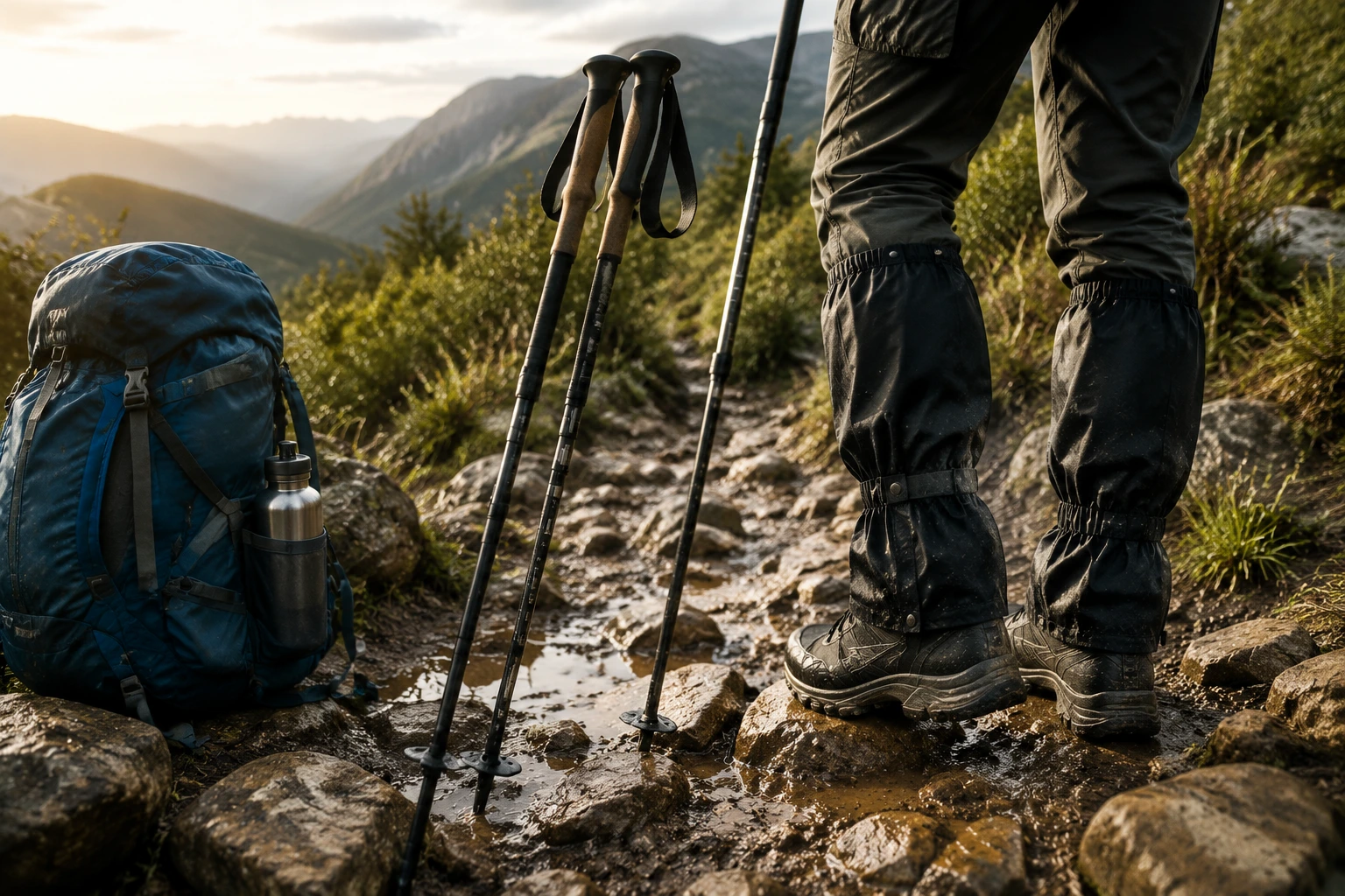 Trekking Poles and Gaiters