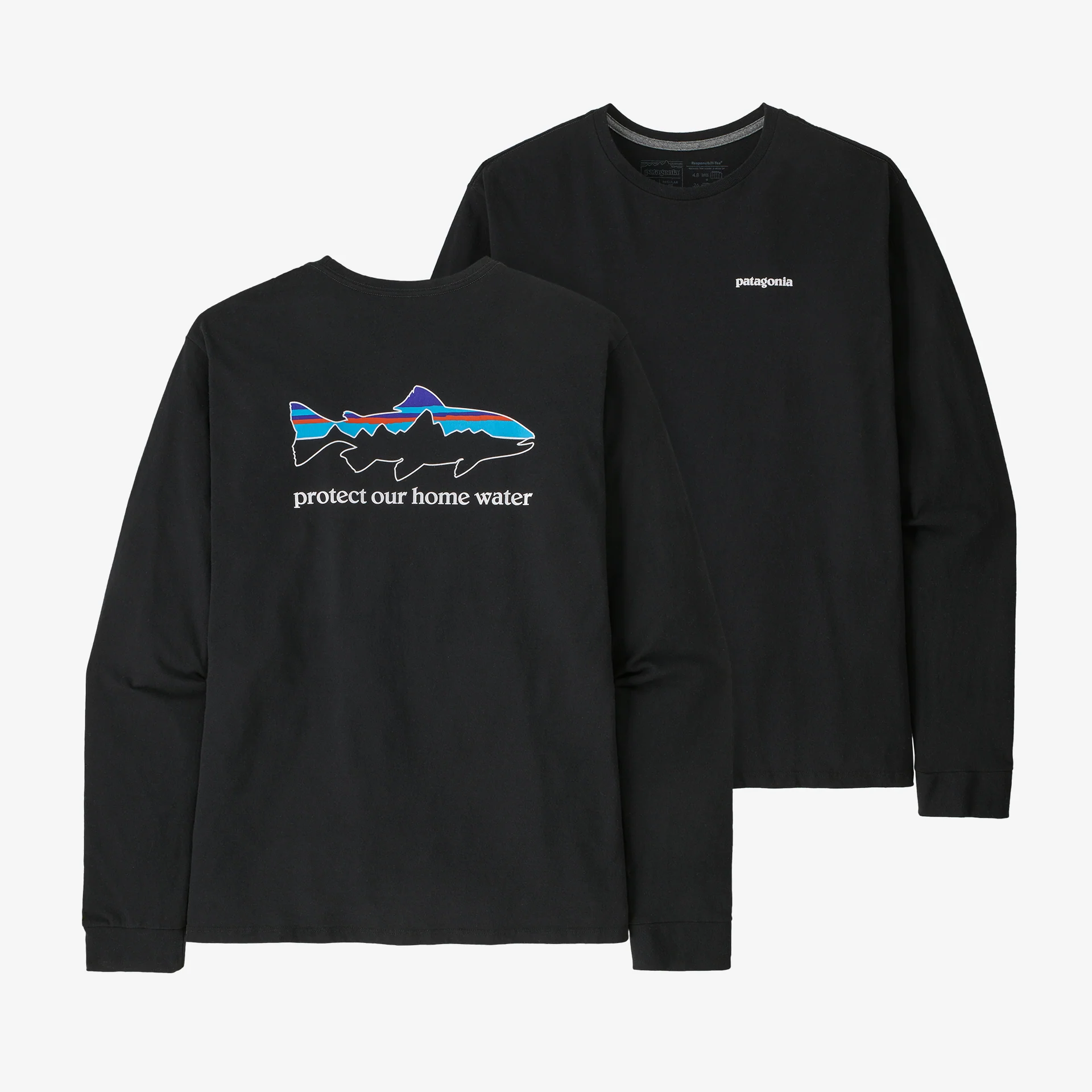 Men’s Long-Sleeved Home Water Trout Responsibili-Tee – Black
